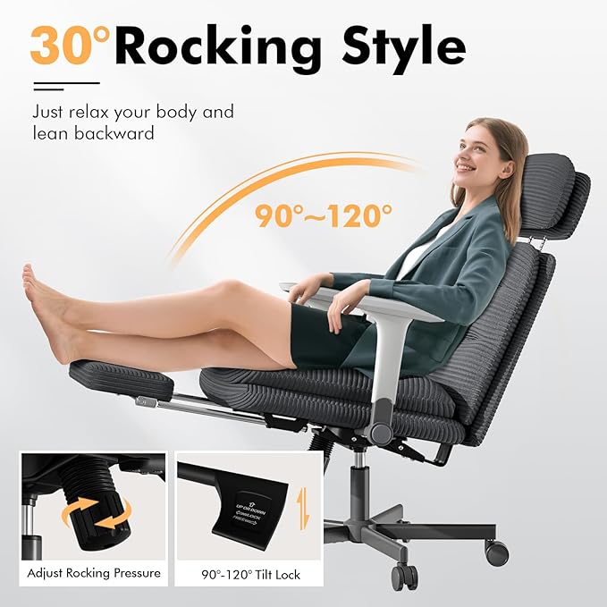 Criss Cross Chair with Flip-up Arms, Executive Office Chair with Foot Rest, Swivel Cross Legged Office Chair with Lumbar Pillow&Headrest, Corduroy Comfy Computer Desk Chair for Home, Black
