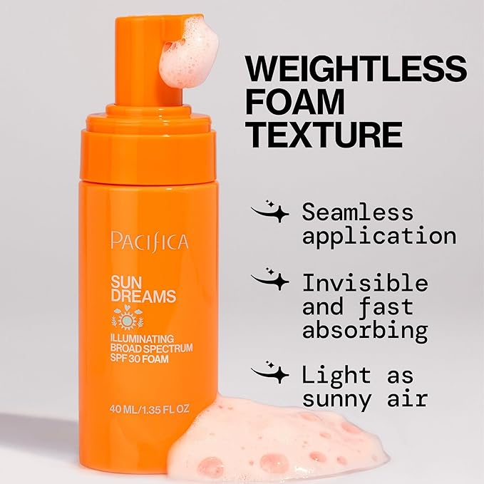 Pacifica Facial Sunscreen - Sun Dreams Illuminating SPF 30 Foam Broad Spectrum Every Day Face Lotion UVA/UVB Protection (Pack of 2)