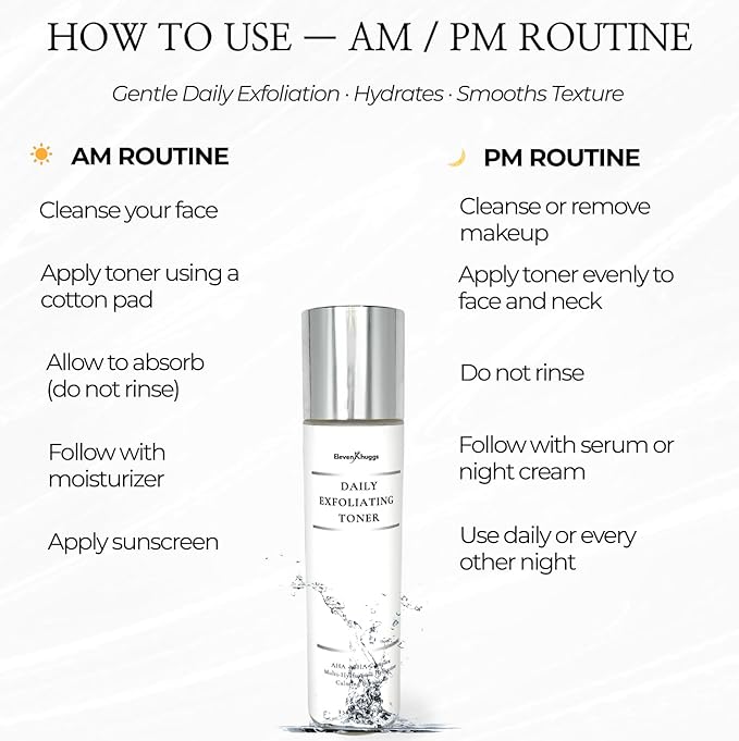 Daily Exfoliating Toner with AHA & BHA – Gentle AM/PM Pore Refining Liquid Exfoliant for Men & Women – Clears Pores, Smooths Texture, Hydrates Skin – Unscented, Non-Irritating Formula