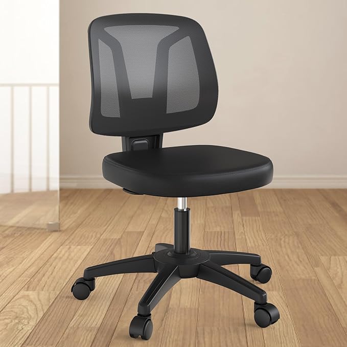 Swivel Armless Desk Office Chair Without Arms Adjustable Height and Lumbar Support for Home