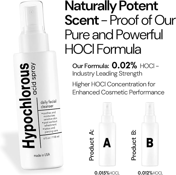 BodyJ4You Hypochlorous Acid Spray for Face Cleaner - HOCL Facial Toner Acne Sensitive Skin - HOCL Molecule Spray Topical Skin Redness Relief Breakouts - Piercing Aftercare Solution Fine Mist - 4 Fl Oz