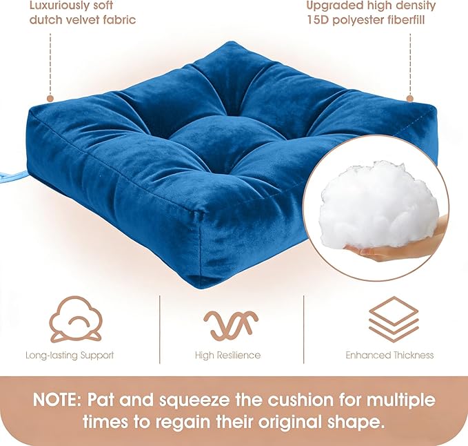 Rocking Chair Cushion Indoor Large Chair Pads Set with Ties Extra Lumbar Pillow Premium Dutch Velvet High Resilience Filler Non-Slip Bottom, Dark Blue