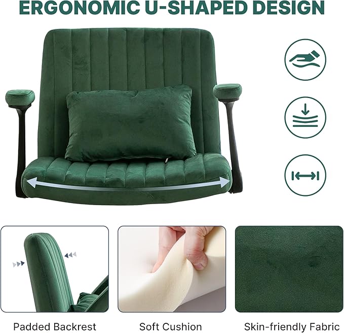 Criss Cross Chair with Armrest,Cross Legged Chair with Wheels,Adjustable Reclining Office Chair - Modern for Home Office, Meditation & Creative Work (Green)