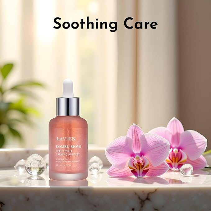 Lavien Deep Hydra Calming Ampoule - Kombu Biome Facial Serum, Ultra Moisturizer, Hydration, Nourishment, All Skin Types, Triple Hyaluronic Acid - 1.69 Fl Oz (50ml) Bottle