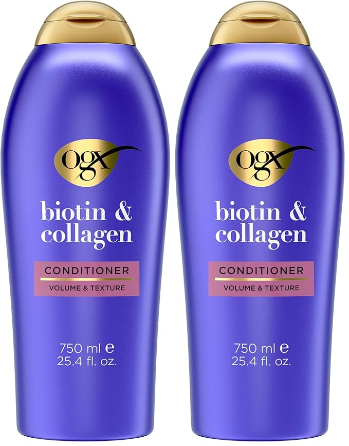 OGX Thick & Full + Biotin & Collagen Volumizing Conditioner, Nutrient-Infused Conditioner + Vitamin B7 Biotin Gives Hair Volume & Body for 72+ Hours, Sulfate-Free Surfactants, 25.4 fl. oz (Pack of 2)
