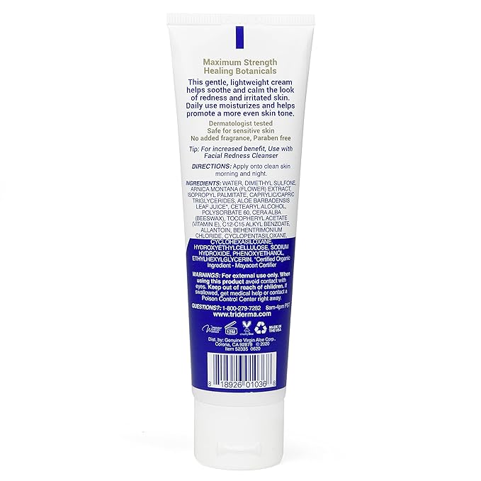 TriDerma Facial Redness Relief Bundle, Gentle Face Cleanser Plus Moisturizing Face Cream, Soothing Daily Redness Treatment for Red, Sensitive Skin| Promotes Even Skin Tone | Day/Night |