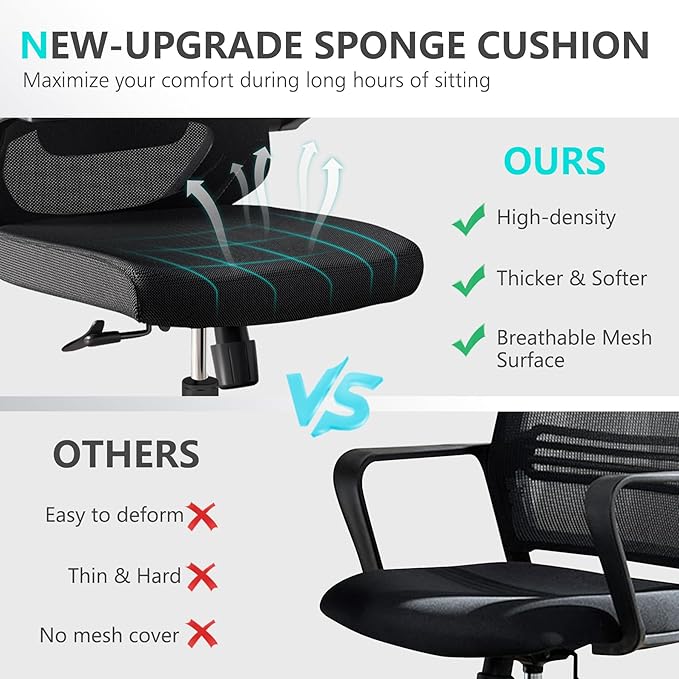 Office Chair Desk Chair, Ergonomic Mesh Computer Chair with 90-130° Recline & 360° Smooth-Rolling Casters, Adjustable Lumbar Support Task Chair, Comfortable for Women, Teens(A-All Black)