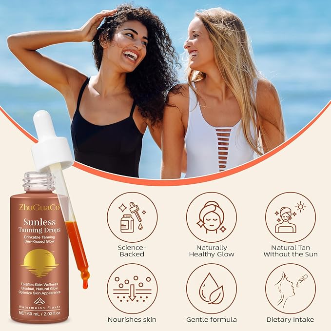 Sunless Tanning Drops to Drink, 2PCS Tan Theory Drops to Drink, Sunless Tanning Liquid Drop, Moisturizing Tanner for Face and Body, Enhancing Your Natural Skin Tone(2PC)