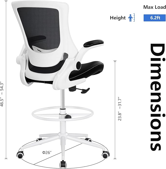 Misolant Drafting Chair, Tall Office Chair for Standing Desk, High Office Chair with Adjustable Lumbar Support and Footrest Ring, Standing Desk Chairs Adjustable Height