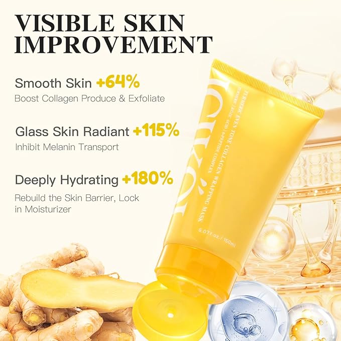 Turmeric Collagen Night Wrapping Mask 5.07 oz (2x Standard Size) – Overnight Peel-Off Face Mask with Kojic Acid & Vitamin C – Hydrating & Glow-Enhancing Korean Skincare for All Skin Types