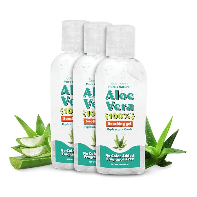 Organic Aloe Vera Gel 100% Pure & Natural Gel, Moisturizing, Face Skin & Hair Care, Made in USA, Unscented (3, (2 Oz))