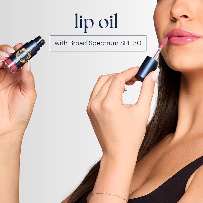 Brush On Block Sun Shine Protective Lip Oil SPF 30, Mineral Protection from UVA/UVB & Blue Light, Hydrating, Cruelty-Free, Gluten-Free, & Vegan, Fig