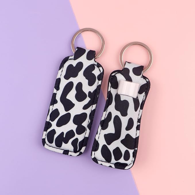 4 Pcs Lip Balm Holder Keychain for Lipstick, Elastic Fabric Lip Gloss Sleeves Holder for Women, Girls, Nurse