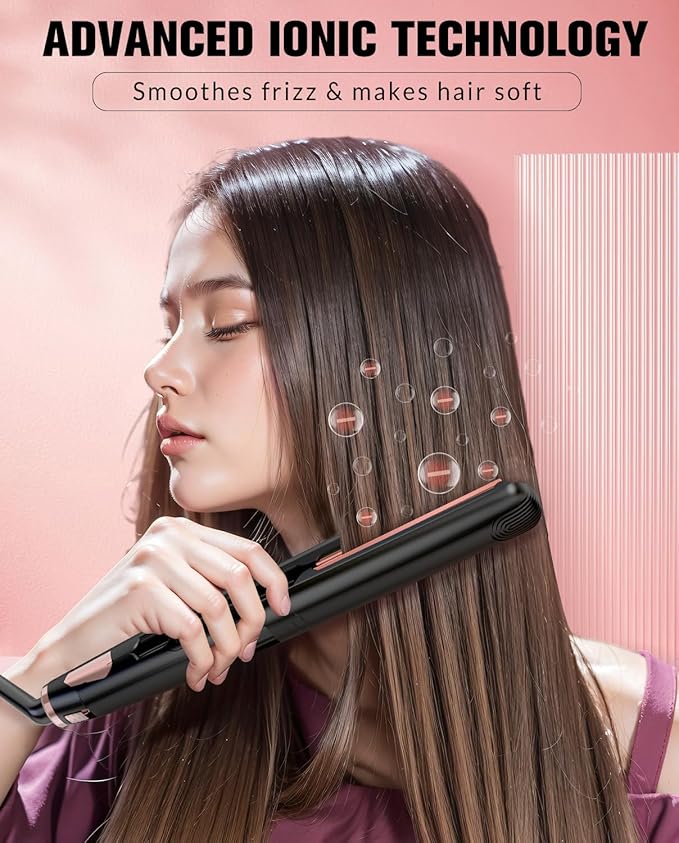 Flat Iron Hair Straightener, Ceramic Hair Straightener and Curler 2 in 1, Rapid 30-Second Heat-Up Hair Straightening Iron with Floating Plates for Less Frizz, Shinier & Smoother Hair