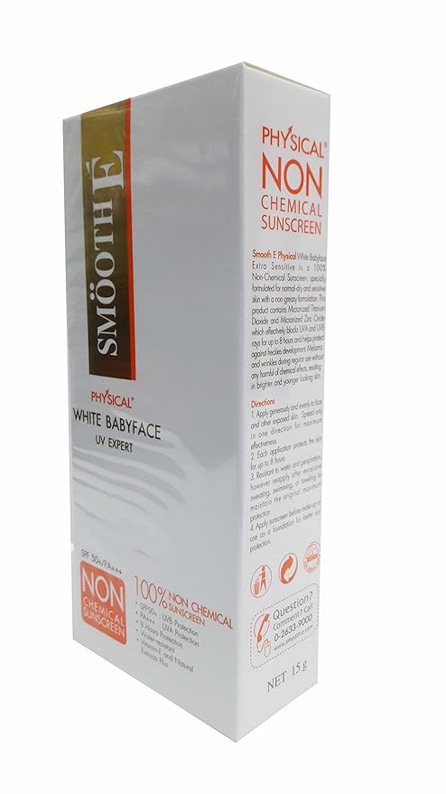 Smooth E Physical White Babyface Uv Expert, 100% Non-chemical White Babyface Sunscreen Spf 50+/pa+++. Extra Sensitive White Skin (15 G/Pack).
