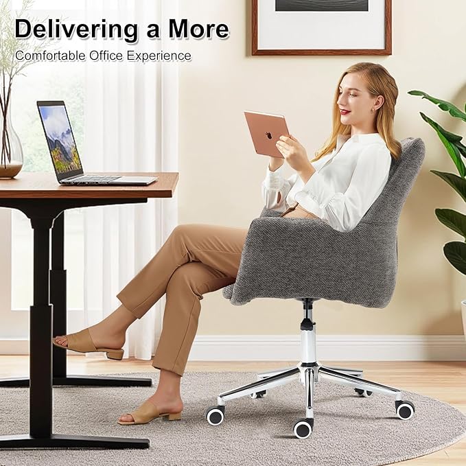 Home Office Desk Chair Swivel Ergonomic Computer Chair with Rolling Wheels, Adjustable Height Accent Armchair Chenille for Living Room (Darkgray)