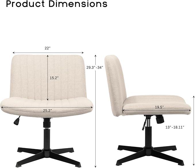 PUKAMI Criss Cross Chair,Comfy Cross Legged Office Desk Chair No Wheels,Modern Fabric Swivel Adjustable Height Mid Back Wide Seat for Home Office Computer (Beige)