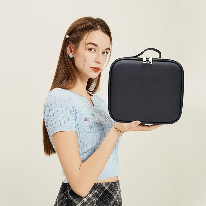 Makeup Bag with Led Mirror,Large Vanity Makeup Cases with 3 Color Setting,Portable Storage and Adjustable Dividers,for Women and Makeup Artists Cosmetic Organizer Travel Makeup Bag-Black