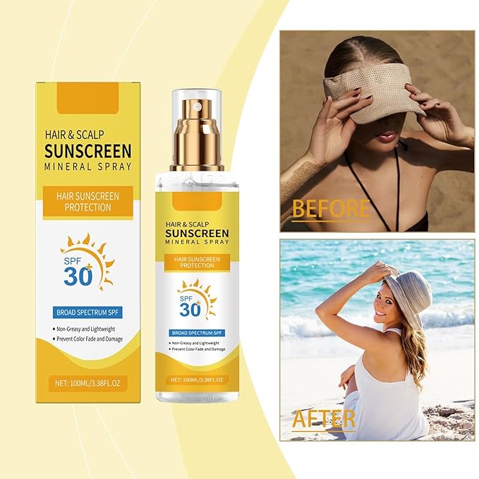 Hair & Scalp Sunscreen Spray SPF 30 | UV Protection Spray for Color-Treated Hair, Non-Greasy Scalp Shield with Coconut Oil | Broad Spectrum UVA/UVB Defense Against Fade & Dryness (3)