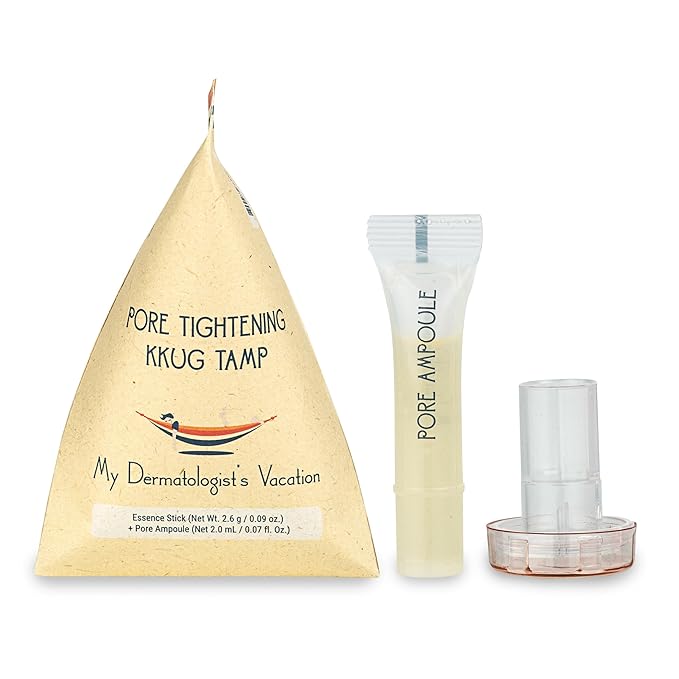 My Dermatologist's Vacation, PORE TIGHTENING KKUG TAMP – Double-Acting Beauty Device with Micropoint ESSENCE STICK & AMPOULE, Korean Skincare Facial Serum Kit, 8 Single-Use Sets (2 Pieces Per Use)