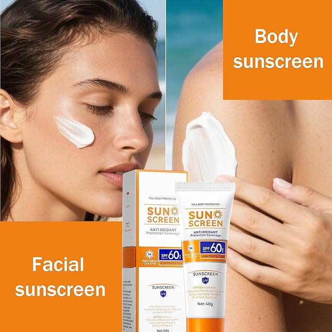 Body & Face Sunscreen SPF 60 Travel Size Sunscreen Lotion Broad Spectrum No White-Residue Non-Sticky Water Resistant for All Skin Types Travel Essentials for Women Men Reef Safe 1.41oz