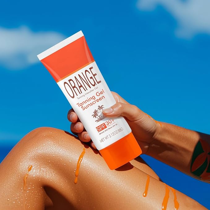 Orange Sun Tanning Gel, Hydrating & Moisturizing Formula with SPF 30 Sunscreen, Fast-Absorbing Tan Accelerator for Faster Darker Tan, Gentle Sun Protection for All Skin Types (1pc, 3.12oz)
