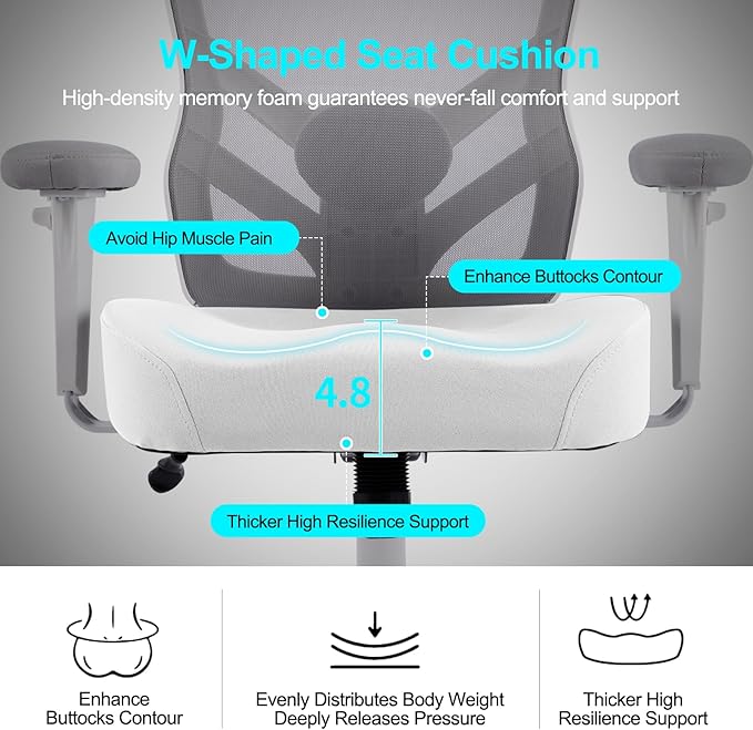YFO Ergonomic Office Chair, Mesh Computer Desk Chair with Adjustable Back Lumbar Support and Armrests, Comfy Executive Rolling Swivel Task Chair for Home Office, Grey