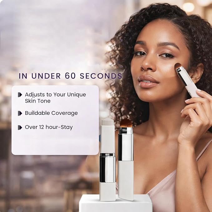 Tryskintle 2 in 1 Color-Changing Foundation Stick with Brush, Korean Color-Changing Foundation Stick, 2 in 1 Foundation Sticks with Brush (Natural)