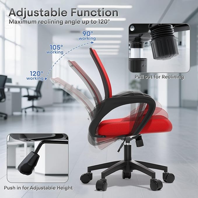 Ergonomic Office Chair 2P - 330Lbs, Breathable Mesh Computer Desk Chair with Lumbar Support & Armrest, Rolling Swivel Adjustable Tilt Lock for Home Office/Gaming, Bedroom Study