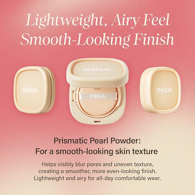 INGA Water Glow Daily Cushion Foundation (21N Light Beige) - Natural Dewy Finish, Hydrating, Lightweight & Buildable Coverage, Skin-Fit Texture, Quick and Easy Radiant Glow