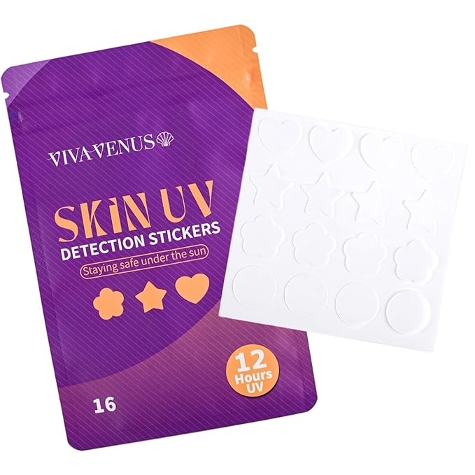UV Detection Stickers for Sunscreen with advanced UVB and UVA detection technology Preventing Sunburn for Kids and Adults (16Count) Changes Color When Time To Reapply Your SunScreen