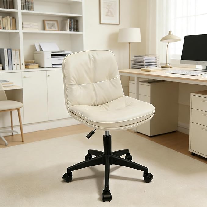 Office Chair, Ergonomic Desk Chair with Padded Cushion & Backrest, Adjustable Height & 360° Swivel, Armless Task Chair for Home Office, Computer Desk & Vanity Beige