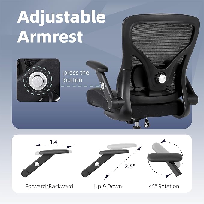 ralex-chair Office Chair Ergonomic with Adjustable Lumbar Support,Desk Chair with Mesh Back& PU Leather Seat,Computer Chair with 3D Flip-up Armrest, Comfortable for Office, Gaming,Home