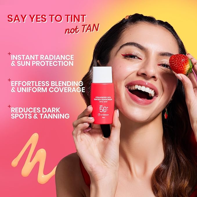 Generic Strawberry Dew Tinted Sunscreen SPF 50+ Pa++++ - | Protection Against UA/UB | Broad Spectrum, Water & Sweat resistant | For All Skin Types | 50ml - 01 Porcelain