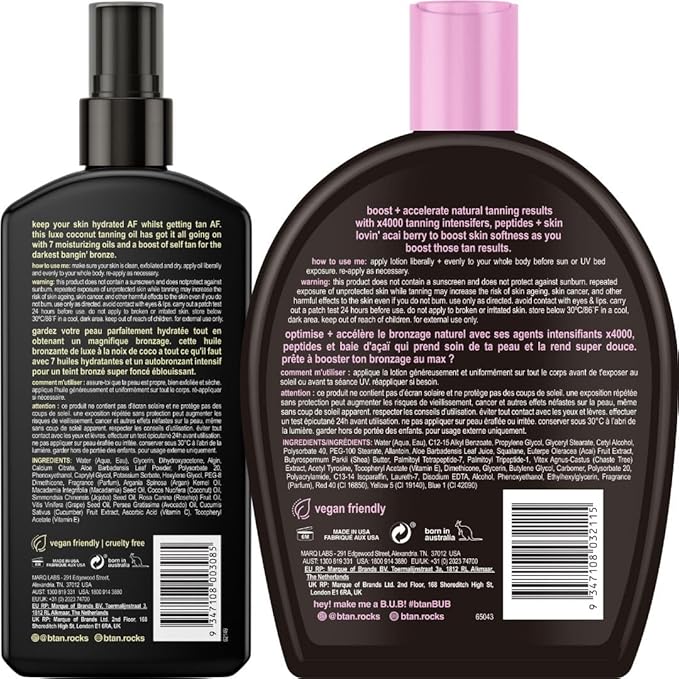 b.tan Tanning Oil & UV Tan Bed Lotion Kit | Best Dark Sun Tanner Bundle - Fast, Tinted, Indoor Outdoor Browning Accelerator Cream & Dark Bronzing Spray, Body Tan Extender, No Suntan Protection