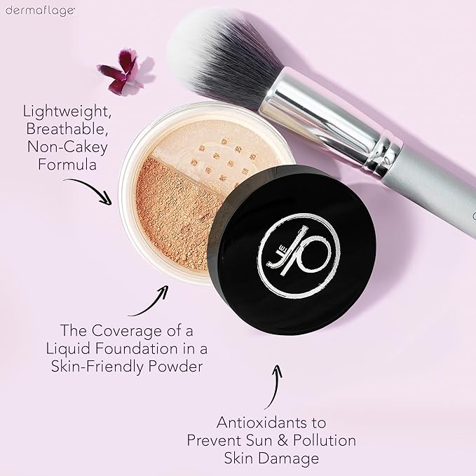 Dermaflage Mineral Powder Foundation - Full Coverage, Talc-Free & Lasting Matte Finish - Natural Ingredients with Antioxidants - Safe for Sensitive Skin & Made in USA - Bronze Medium