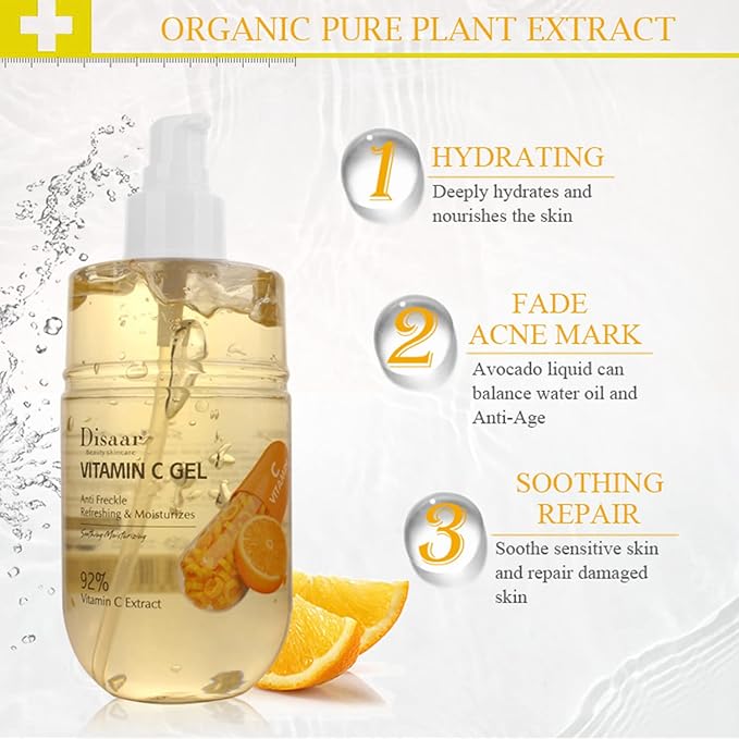 DISAAR Beauty Aloe Vera Gel Cracked Skin Refreshing After Sun Moisturizing 280ml/9.45oz… (Vitamin C Gel)
