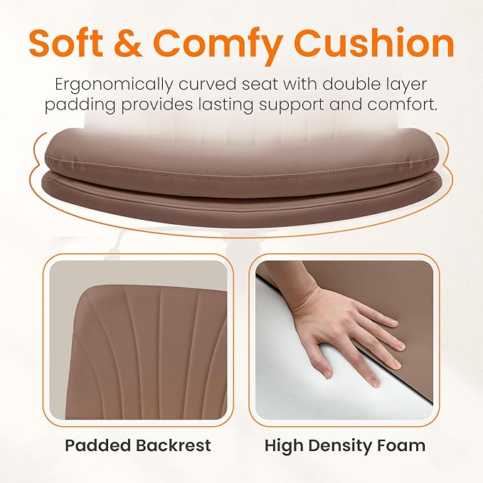 NEO Chair Criss Cross Chair with Wheels Armless Cross Legged Office Desk Wide Comfy Vanity Makeup Chair Adjustable Swivel Rolling Computer for Home Office PU Leather (Brown)