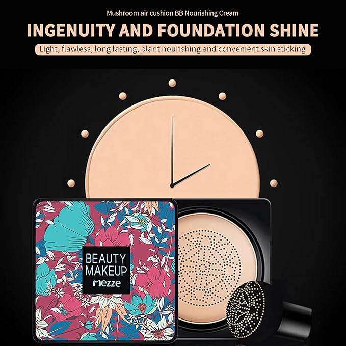 Mushroomhead Air Cushion CC Cream - Flaw'less Foundation Waterproof Makeup High Coverage Liquid BB Light to Medium Concealer Moisturizing for Dry Skin (Lovry)