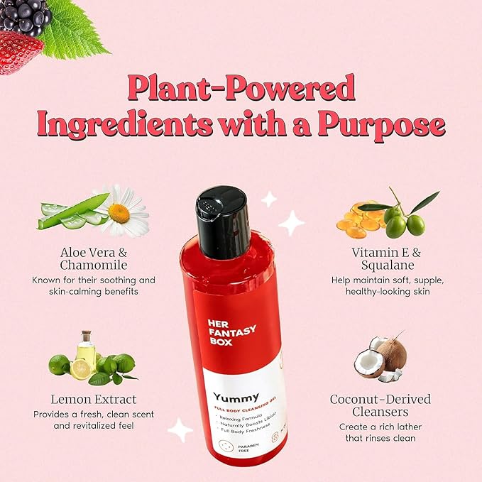 Her Fantasy Box Yummy | Body Wash - Indulgent, Luxurious Body Wash for Deep Cleansing, Moisturizing, and Nourishing Skin - Refreshing Scent for All Skin Types - 16 oz