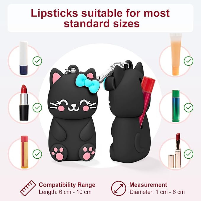 BrainKer Chapstick Holder Key Chain Cute Cartoon Design Lip Balm Holder Keychain Storage Bag Silicone Lip Gloss Holder Case