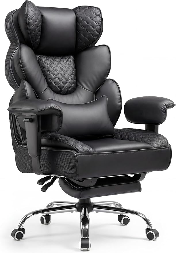 COMHOMA Big and Tall Office Chair with Upgrade Footrest, Heavy Duty Gaming Chair High Back Executive Chair with Spring Lumbar Support for Lower Back Pain Relief, 150°Reclining Adjustable Armrests