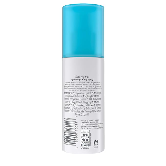 Neutrogena Hydro Boost Hydrating Makeup Setting Spray with Hyaluronic Acid,Setting Spray for Smooth,Dewy Skin,Fragrance Free,Non-Comedogenic & Hypoallergenic,3.4 fl. oz,(Pack of 2)