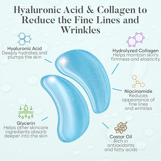 Hyaluronic Acid Under Eye Patches (30 Pairs) - For Dark Circles & Puffiness - Hydrating Eye Mask for Care