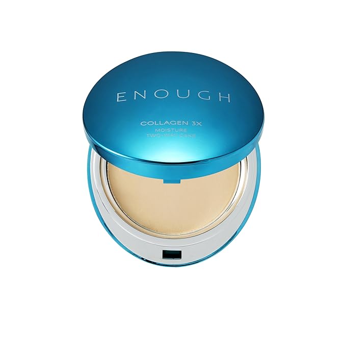 ENOUGH Collagen 3X Moisture Two-Way Cake SPF28, Korean Makeup Blurring Setting Powder Foundation, Face Pressed Powder Compact for Women (#21N Clear Beige)