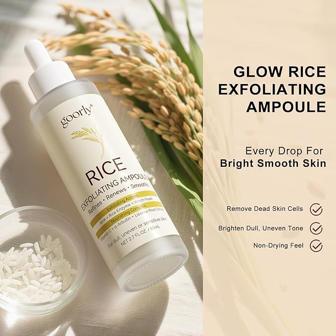 White Rice Peeling Ampoule Exfoliating Serum 80ml, Peel Shot Glow Exfoliating Face Serum, Soft Exfoliating Body Scrub Dead Skin Cells, Whitehead Blackheads Remover for All Skin Types korean skin care