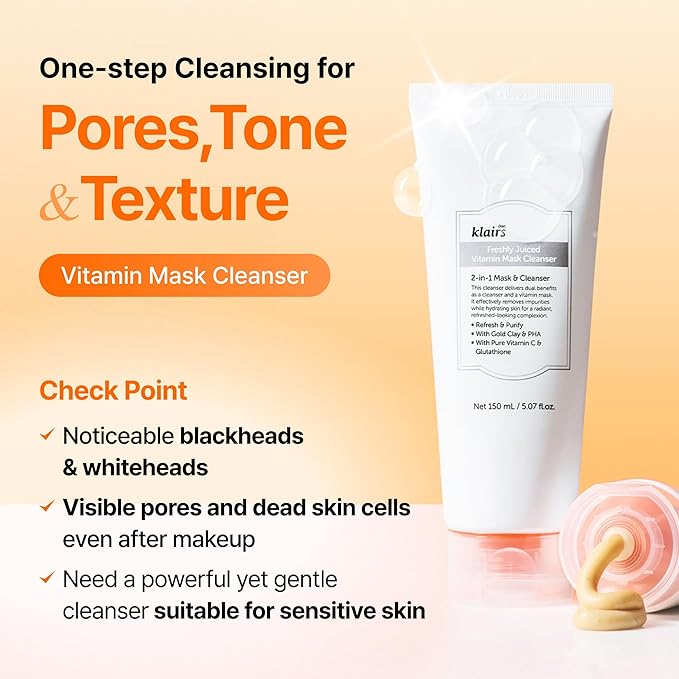DearKlairs Freshly Juiced Vitamin Set with Vegan PDRN Toner, Clay Mask Cleanser, Toner Pads 80 ea