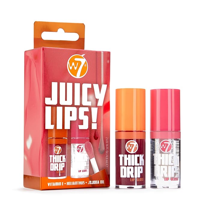 W7 Juicy Lips! Thick Drip Lip Gloss Duo Set - Foolish & In The Clear - Hydrating Glossy Lip Glosses