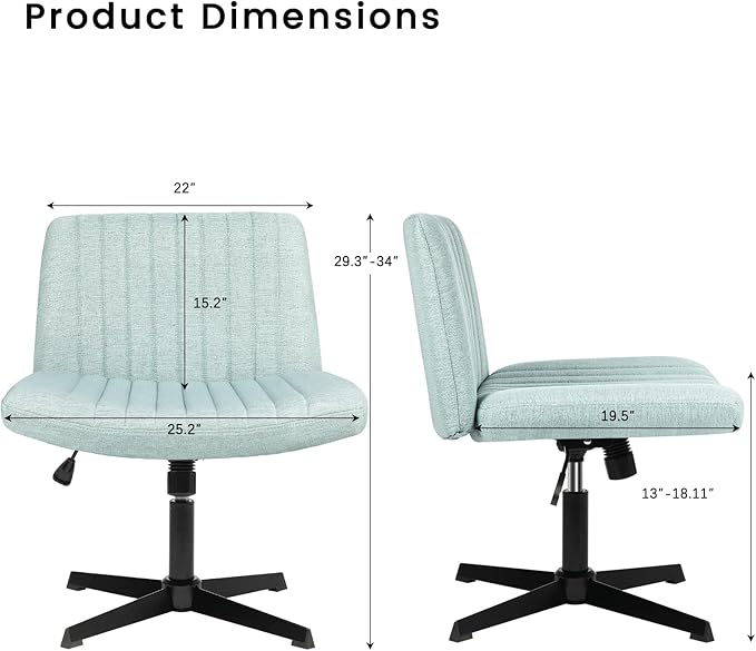 PUKAMI Criss Cross Chair,Comfy Cross Legged Office Desk Chair No Wheels,Modern Fabric Swivel Adjustable Height Mid Back Wide Seat for Home Office Computer (Mint Green)