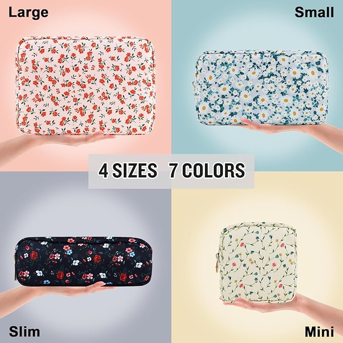 Nylon Small Floral Makeup Bag for Purse, Cute Preppy Pink Makeup Bag Flower Cosmetic Zipper Pouch, Waterproof Portable Travel Toiletry Makeup Brush Bag Organizer Storage for Women Girls(Pink-Floral)